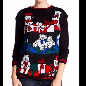 Cotton Emporium Light-Up Teddy Bear Xmas Sweater L Retro 80s Novelty Ugly Xmas